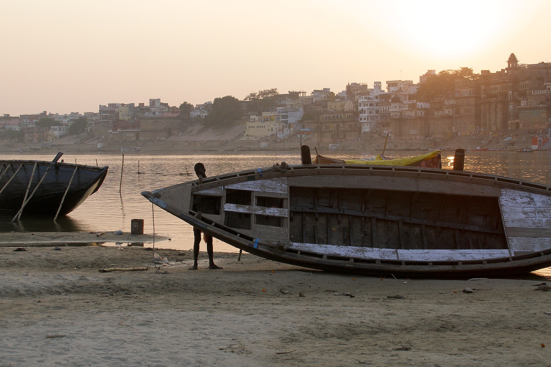 Boats and ghats along the Ganges in Varanasi
